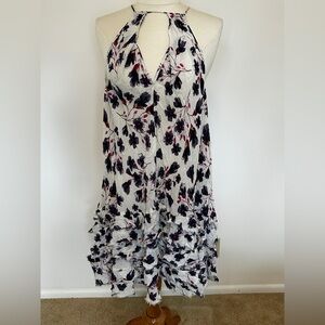 Free People Ivory Slip Dress with Black Floral and Berry Details